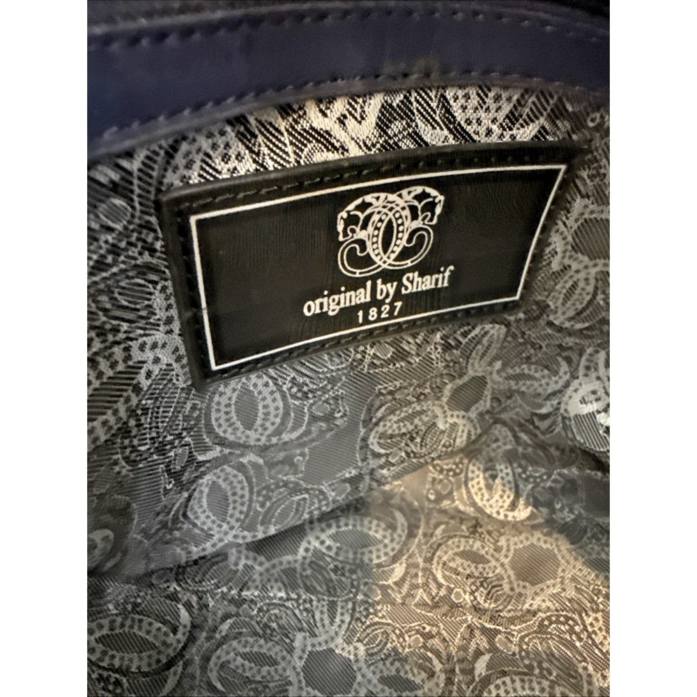 Sharif 1827 Navy Blue Leather Shoulder Bag Purse Faux Snakeskin Purse Preppy - Picture 12 of 14
